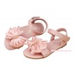 Light Pink Lace Pearl Bow Flat Ankle Sandals L05-85LightPink
